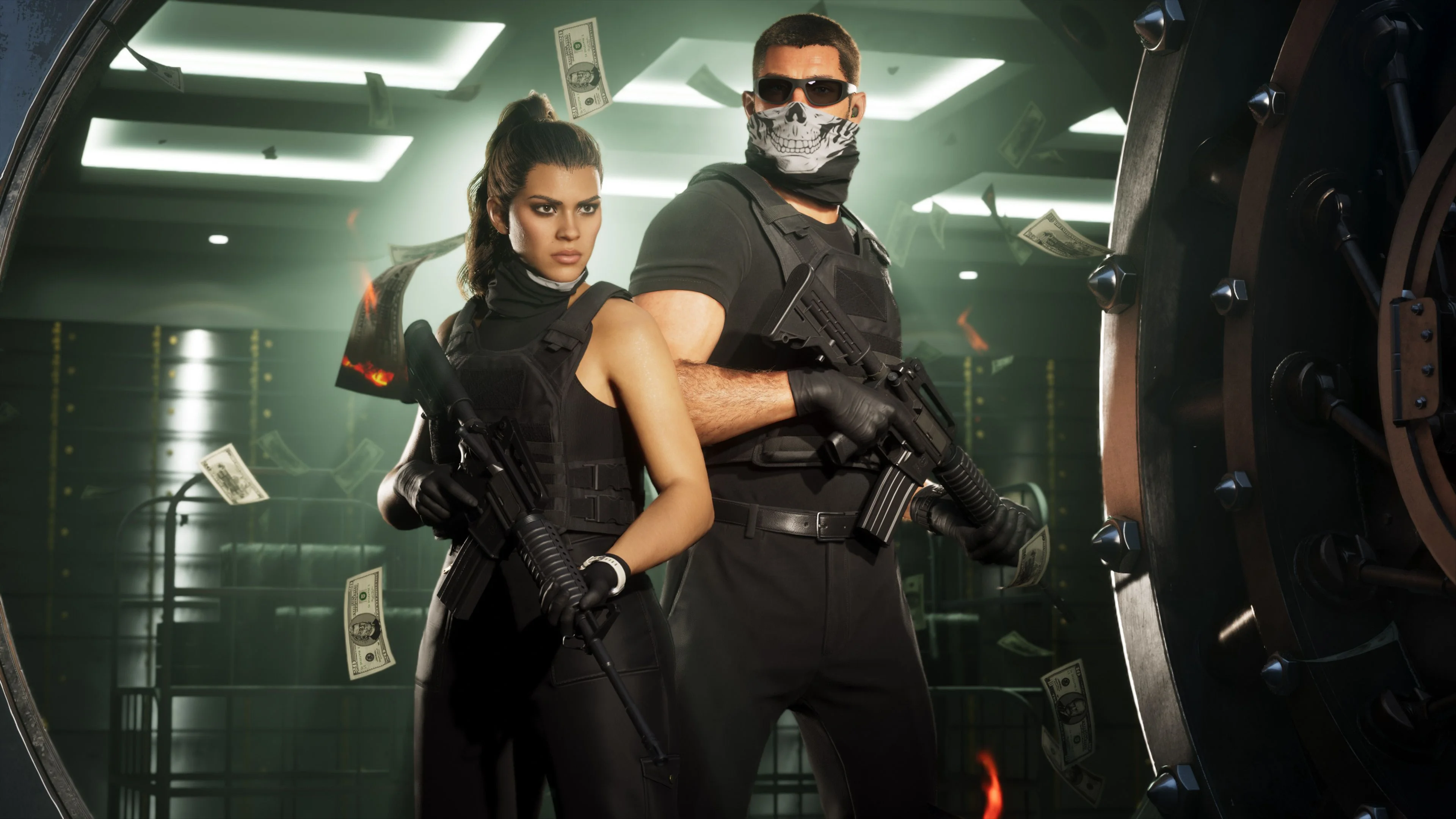Jason y Lucia, los protagonistas de GTA VI, en una escena oficial de Rockstar Games